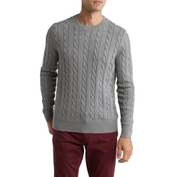 Brooks Brothers Grey Supima Cotton Crewneck Cable Knit Sweater - XL
